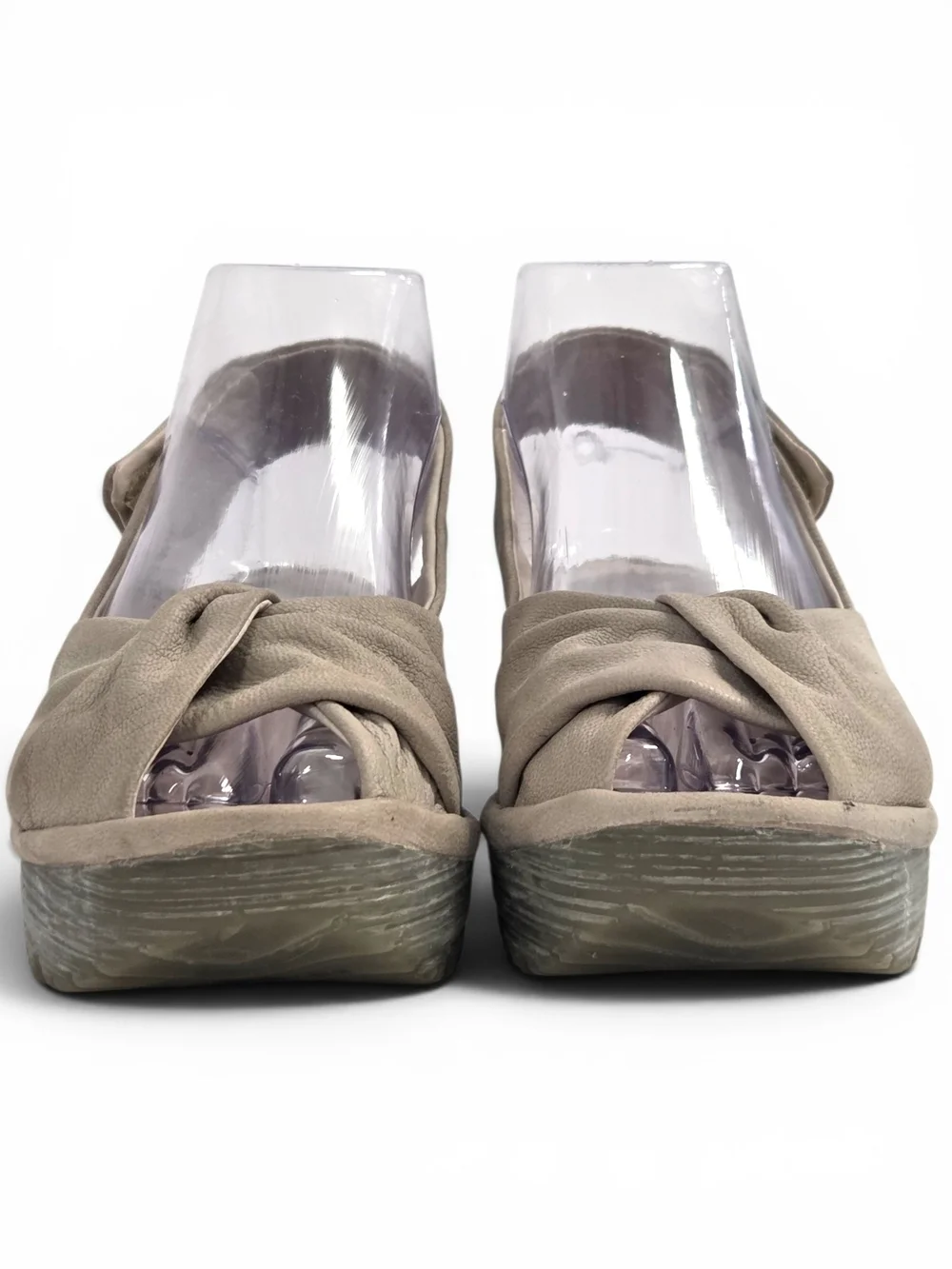 FLY London YAKIN Leather Wedge Sandals Taupe Beige Peep Toe Platform 37 US 6.5/7
